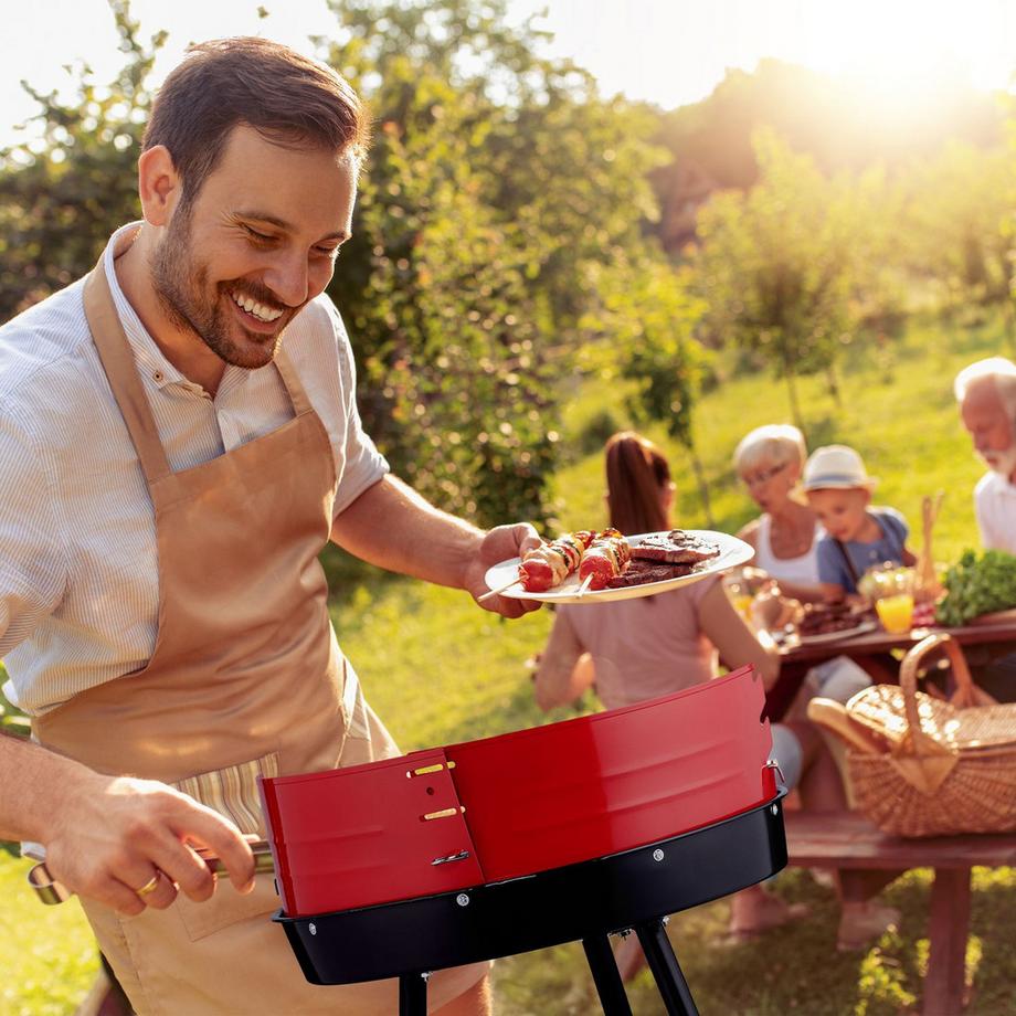 Northix  Barbecue au charbon de bois avec roulettes et étagère 