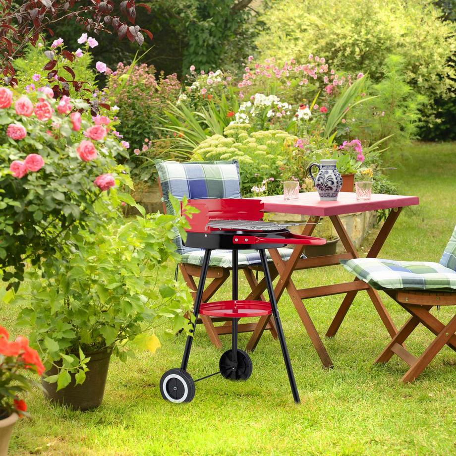 Northix  Barbecue au charbon de bois avec roulettes et étagère 