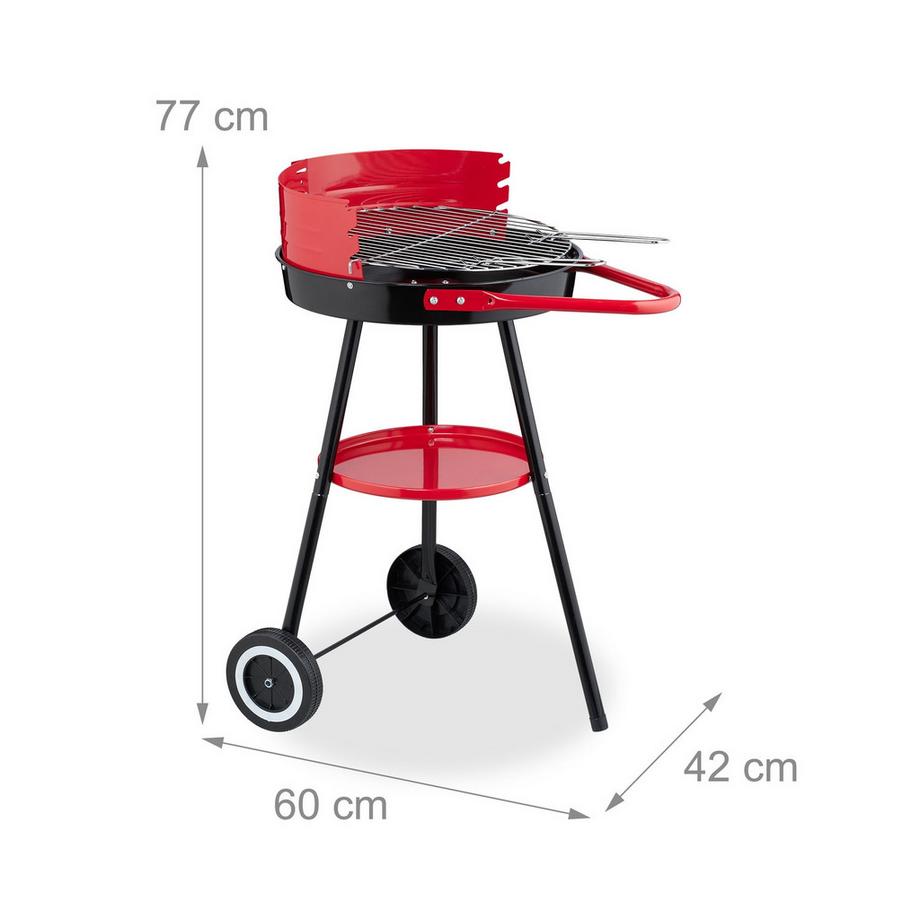 Northix  Barbecue au charbon de bois avec roulettes et étagère 