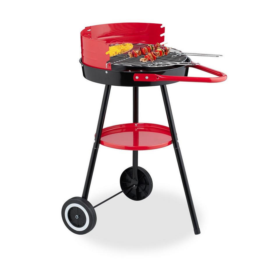 Northix  Barbecue au charbon de bois avec roulettes et étagère 