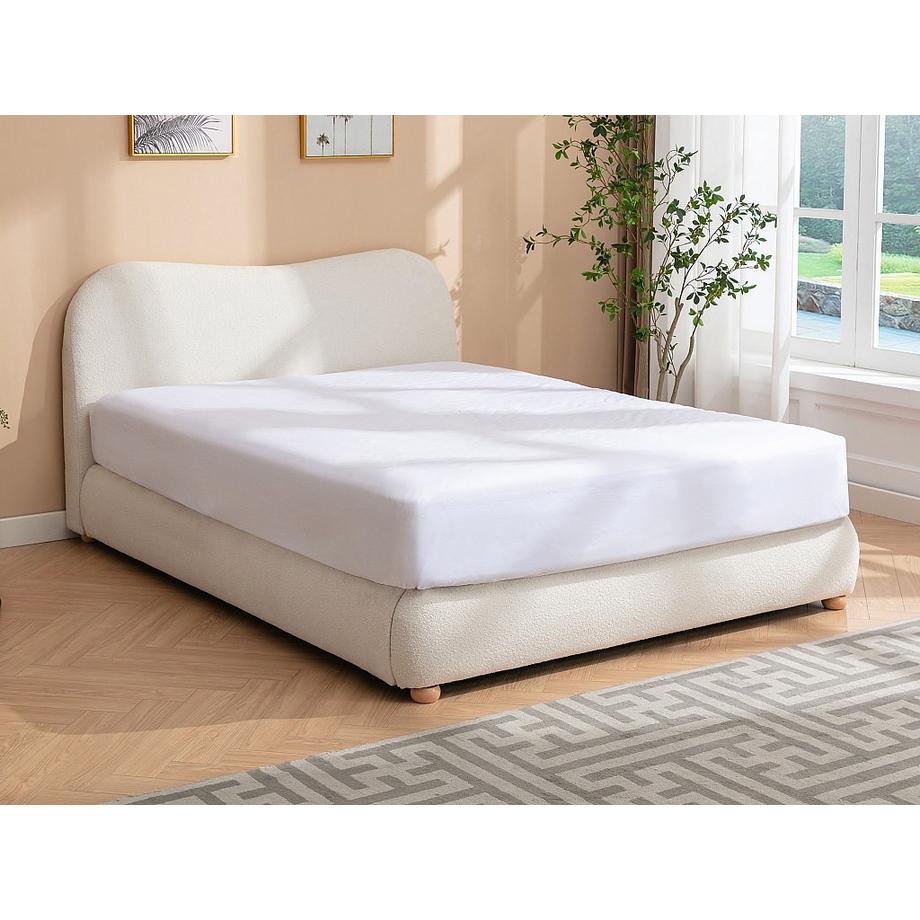 Vente-unique Letto con contenitore 140 x 190 cm Tessuto bouclette Bianco + Materasso - VANARI  