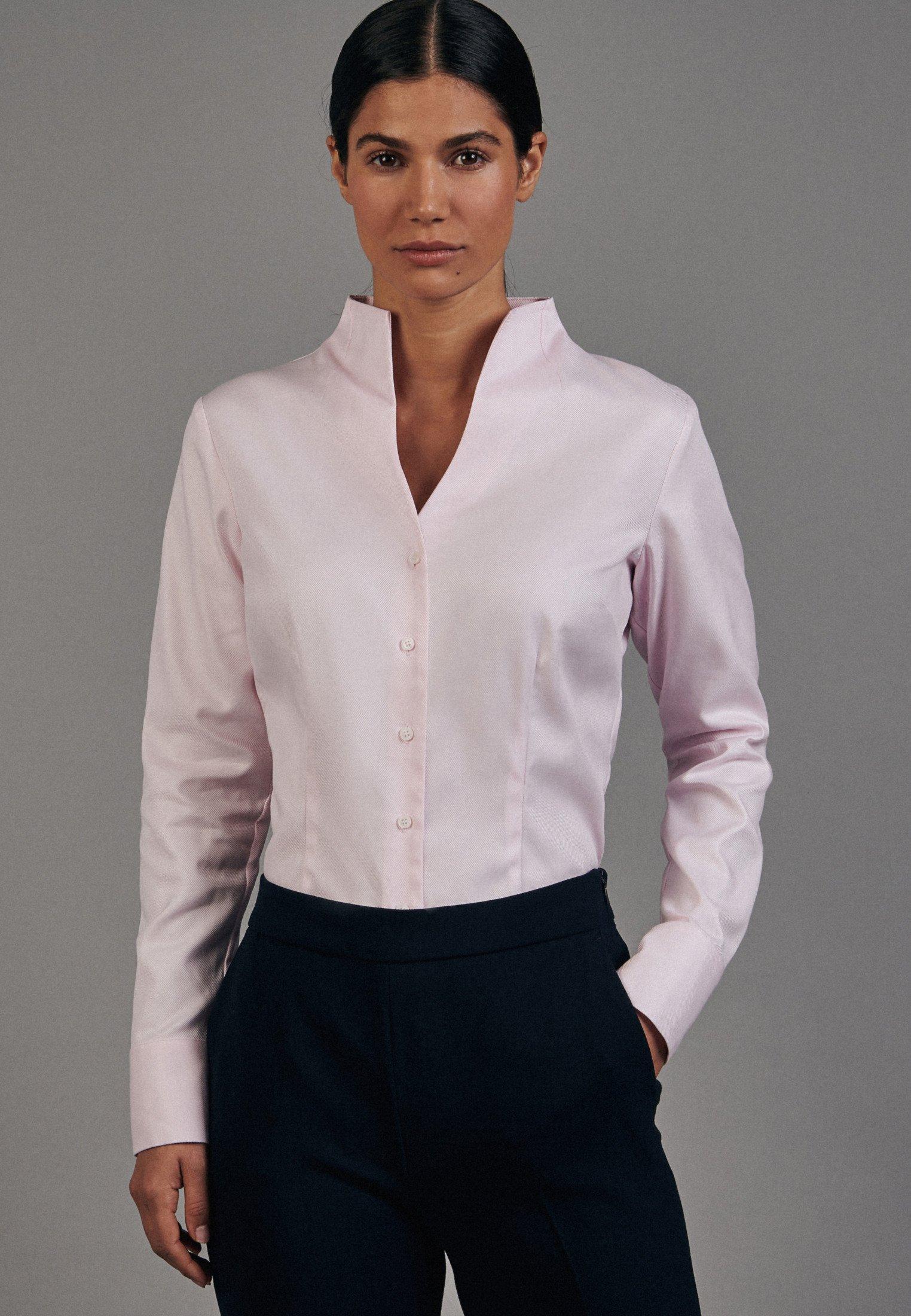Image of Kelchkragenbluse Uni Langarm Kragen Damen Pink 32