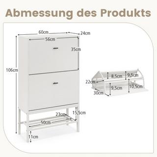 Northix Schuhschrank mit 2 Klappen & 4 Ablageflächen & Offenem Regal Schuhkipper Schuhregal Weiß  