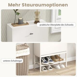 Northix Schuhschrank mit 2 Klappen & 4 Ablageflächen & Offenem Regal Schuhkipper Schuhregal Weiß  