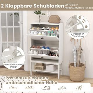 Northix Schuhschrank mit 2 Klappen & 4 Ablageflächen & Offenem Regal Schuhkipper Schuhregal Weiß  