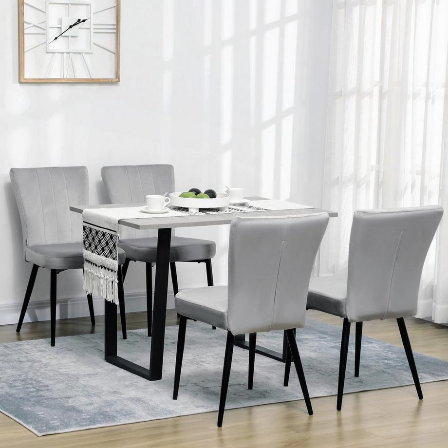 Northio Esszimmerstuhl-Set 4Er-Set Küchenstühle Mit Rückenlehne, Polster In Samtoptik, Stahlgestell, Grau, 46X65X87Cm  