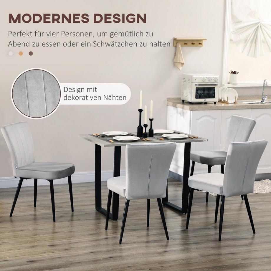 Northio Esszimmerstuhl-Set 4Er-Set Küchenstühle Mit Rückenlehne, Polster In Samtoptik, Stahlgestell, Grau, 46X65X87Cm  
