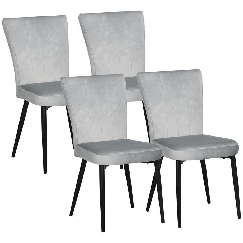 Esszimmerstuhl-Set 4Er-Set Küchenstühle Mit Rückenlehne, Polster In Samtoptik, Stahlgestell, Grau, 46X65X87Cm