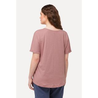 Ulla Popken  T-shirt con stampa floccata, scollo a V, mezze maniche e cotone biologico 