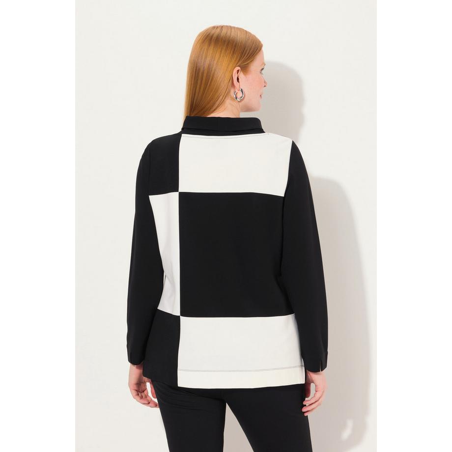 Ulla Popken Felpa Design a Quadri Collo Alto Maniche Lunghe Modal Misto  