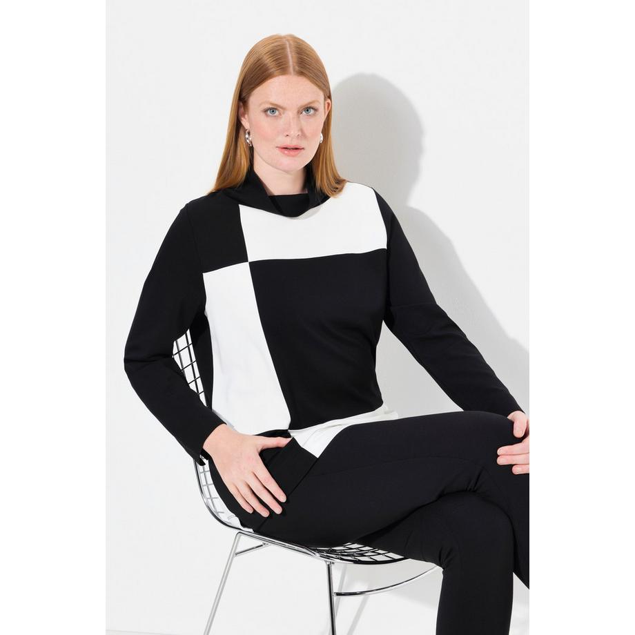 Ulla Popken Felpa Design a Quadri Collo Alto Maniche Lunghe Modal Misto  