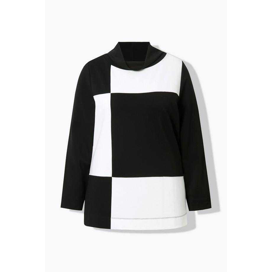 Ulla Popken Felpa Design a Quadri Collo Alto Maniche Lunghe Modal Misto  