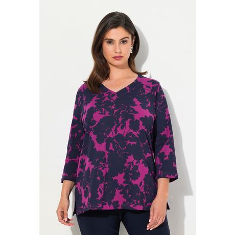 Ulla Popken  Maglia con fiori, scollo a V e maniche a 3/4 