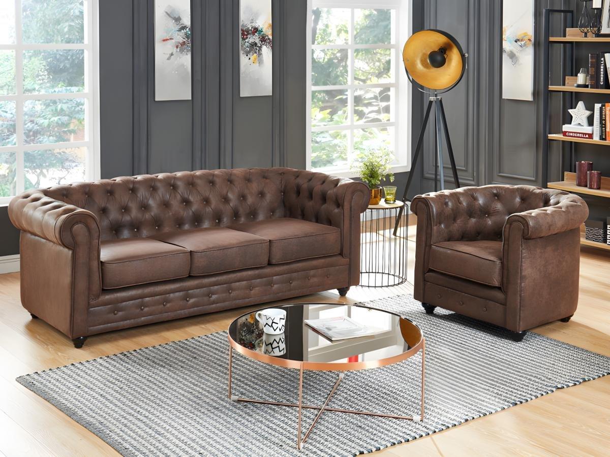 Vente-unique Couchgarnitur 3+1 CHESTERFIELD Microfaser VintageLook  