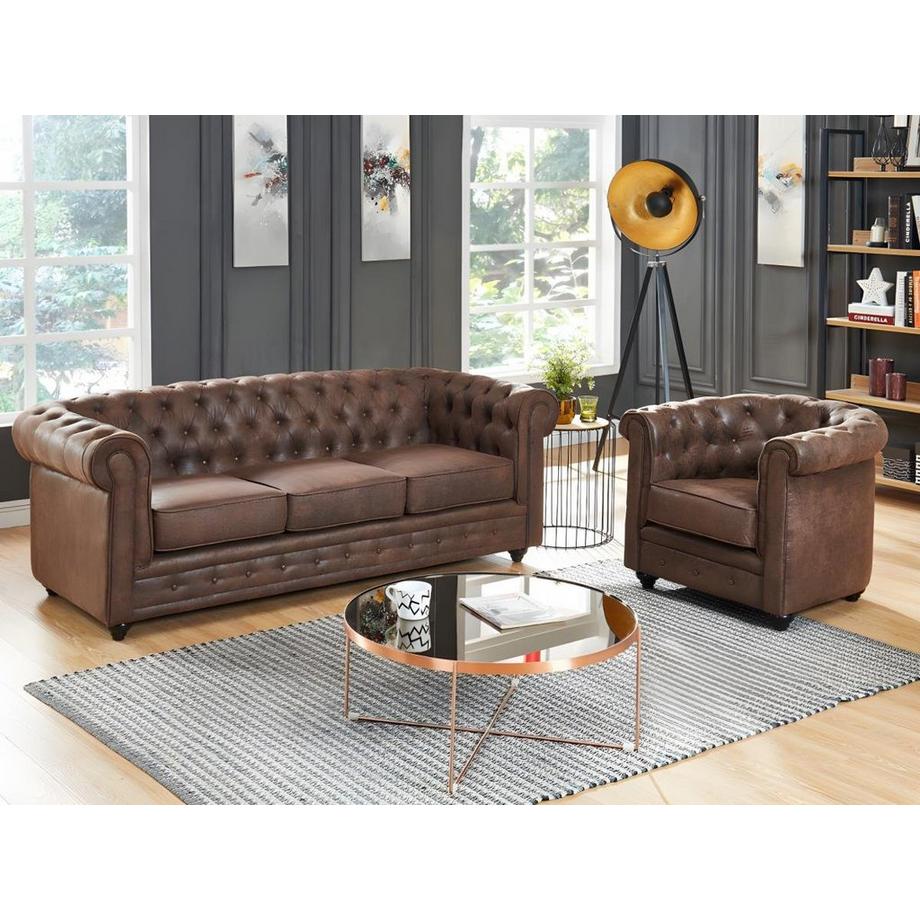 Vente-unique Canapé 3 places fauteuil CHESTERFIELD en microfibre aspect cuir vieilli  