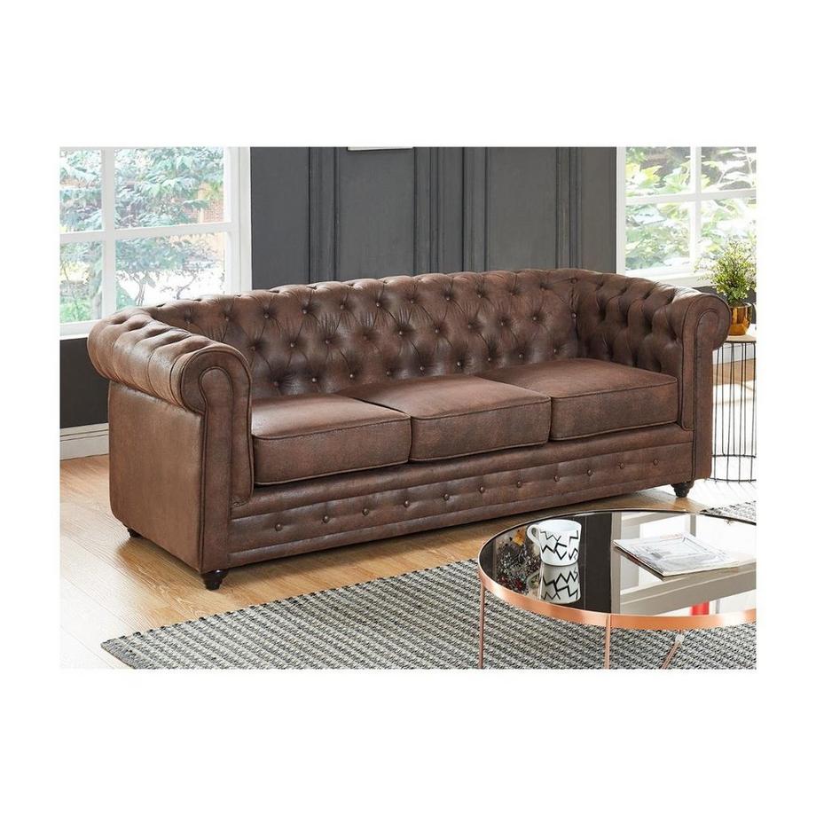 Vente-unique Canapé 3 places fauteuil CHESTERFIELD en microfibre aspect cuir vieilli  