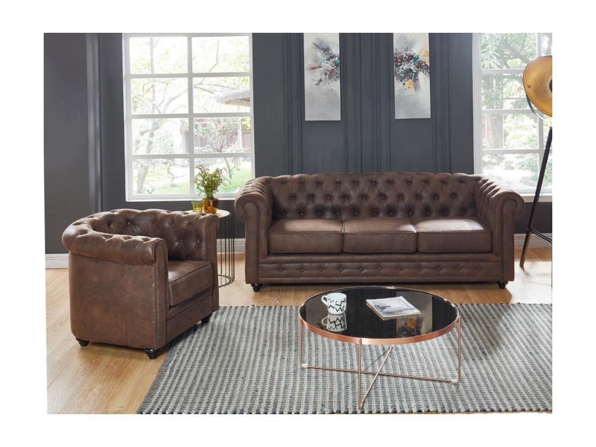 Vente-unique Couchgarnitur 3+1 CHESTERFIELD Microfaser VintageLook  