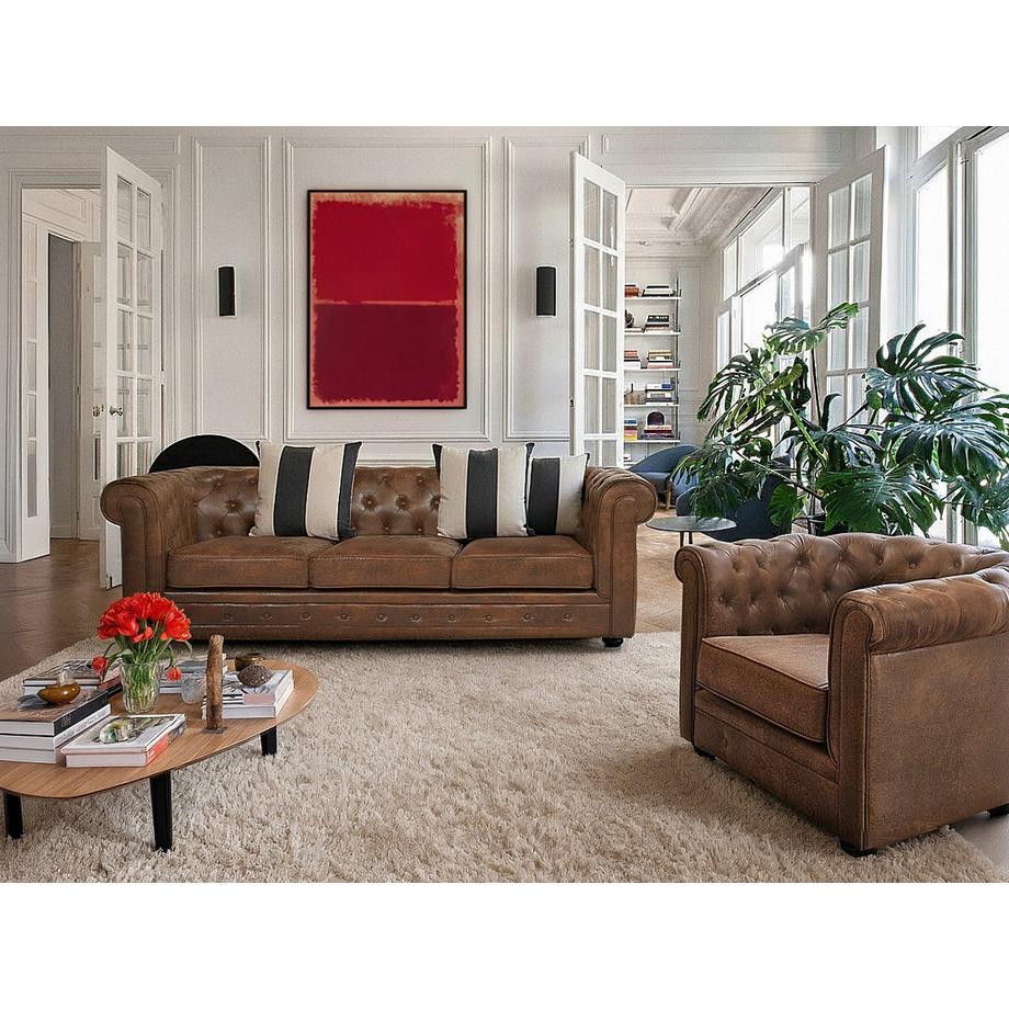 Vente-unique Canapé 3 places fauteuil CHESTERFIELD en microfibre aspect cuir vieilli  