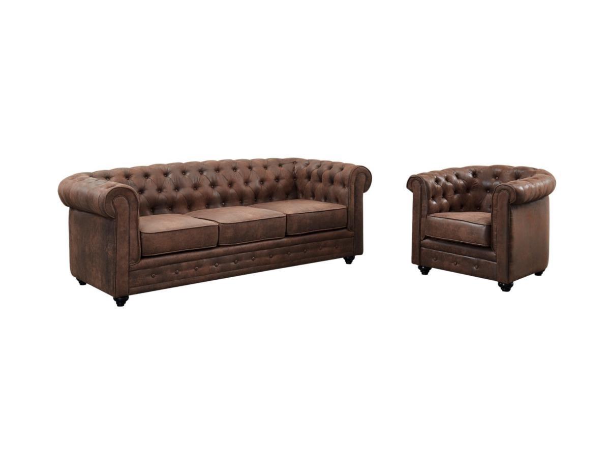 Vente-unique Couchgarnitur 3+1 CHESTERFIELD Microfaser VintageLook  