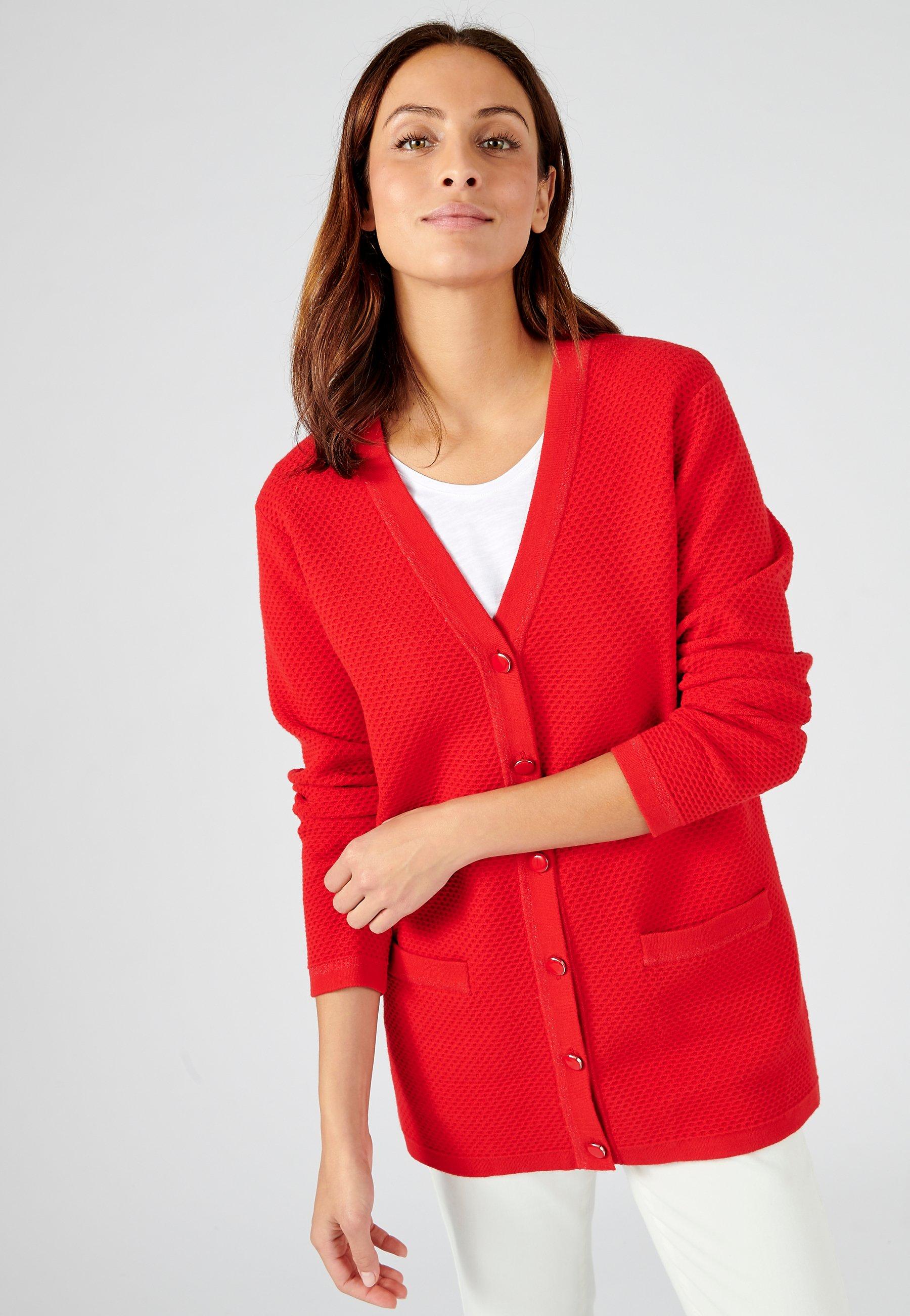 Image of Jacke Aus Glänzendem Musterstrick. Damen Rot 42/44