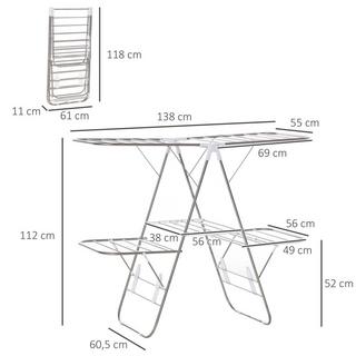 Northio Wäscheständer faltbar 3-stufig Flügeltrockner Edelstahl Kunststoff Silber/Weiß 138x60,5x112cm  