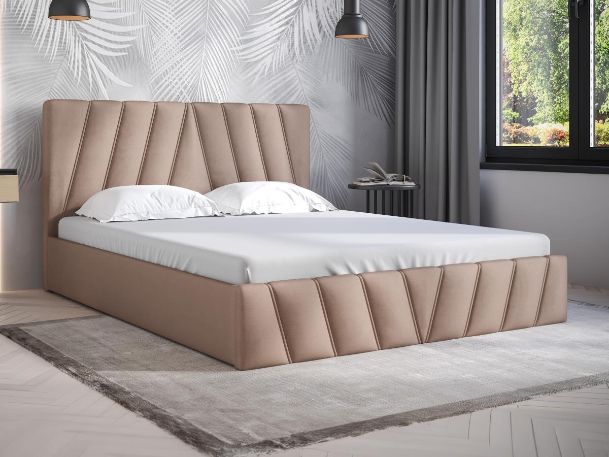 PASCAL MORABITO Lit coffre 160 x 200 cm - Velours - Beige + Matelas - LIDAMA de Pascal Morabito  