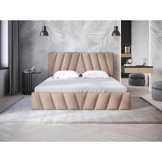 PASCAL MORABITO Letto con contenitore 160 x 200 cm Velluto Beige + Materasso - LIDAMA di PASCAL MORABITO  