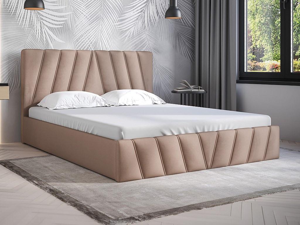 PASCAL MORABITO Lit coffre 160 x 200 cm - Velours - Beige + Matelas - LIDAMA de Pascal Morabito  