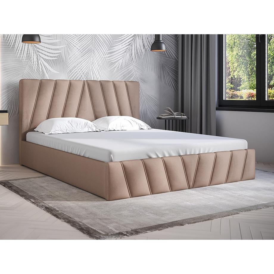 PASCAL MORABITO Lit coffre 160 x 200 cm - Velours - Beige + Matelas - LIDAMA de Pascal Morabito  