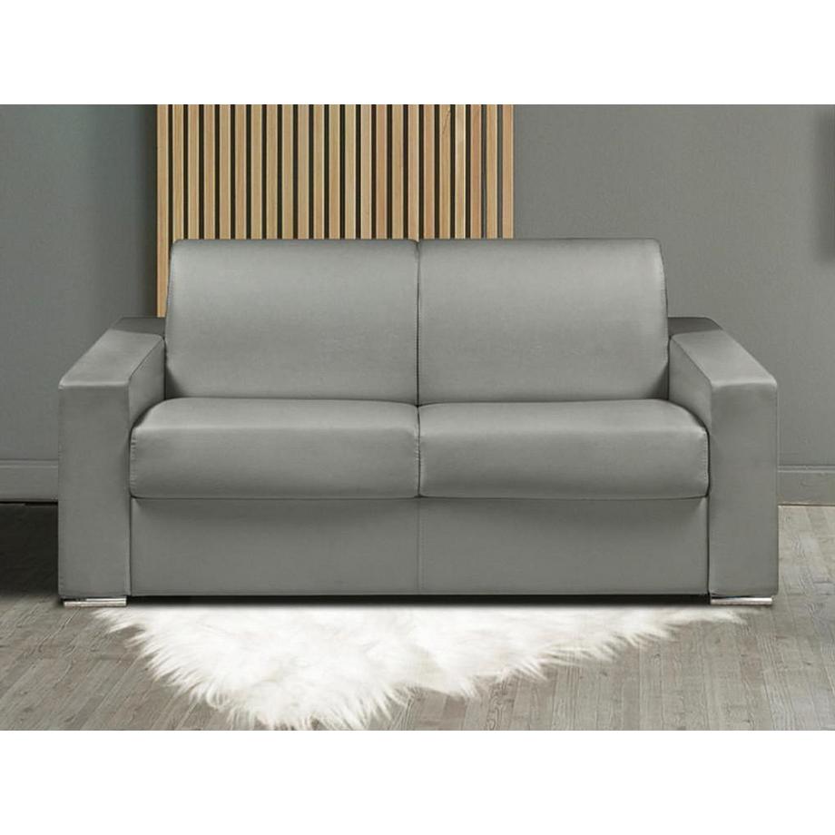 LINEA SOFA Canapé 2 places convertible express en simili gris - Couchage lattes larges 120 cm - Matelas 14 cm avec mémoire de forme CALITO  