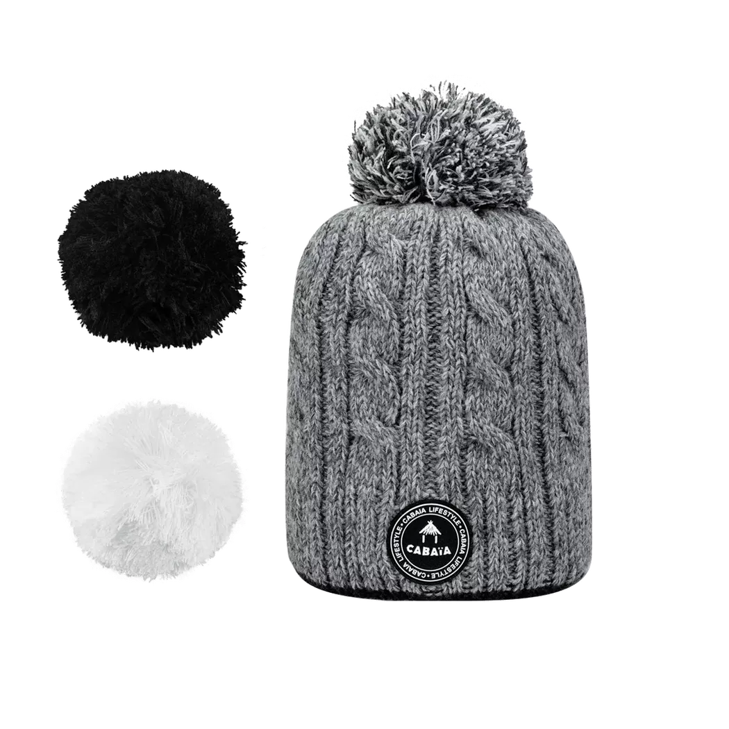 CABAIA - Milky Kids-0, Milky Kids Berretto Lavorato a Maglia con Pompon Intercambiabili, Onesize, Grigio