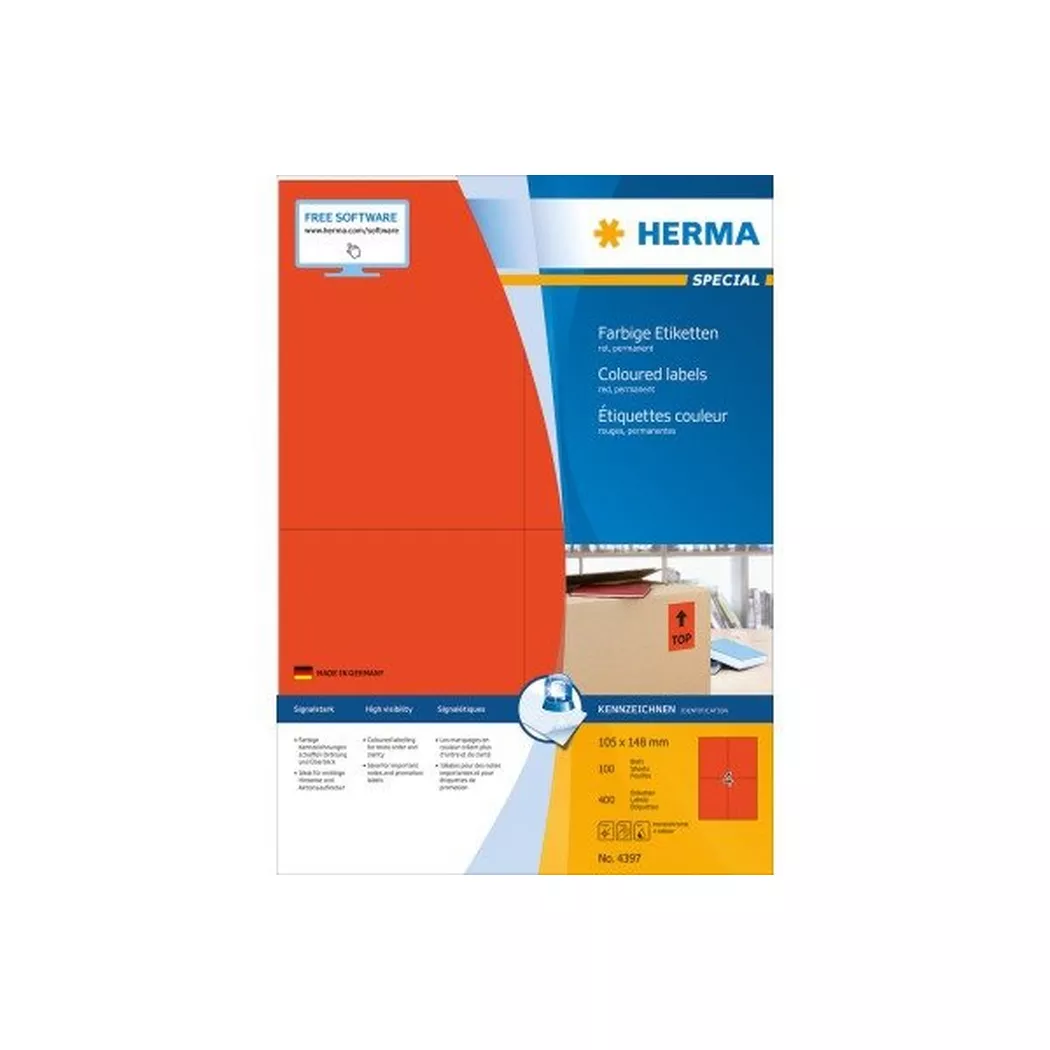HERMA – Etiketten SPECIAL 105x148mm 4397 rot,perm. 400 St./100 Bl., One Size