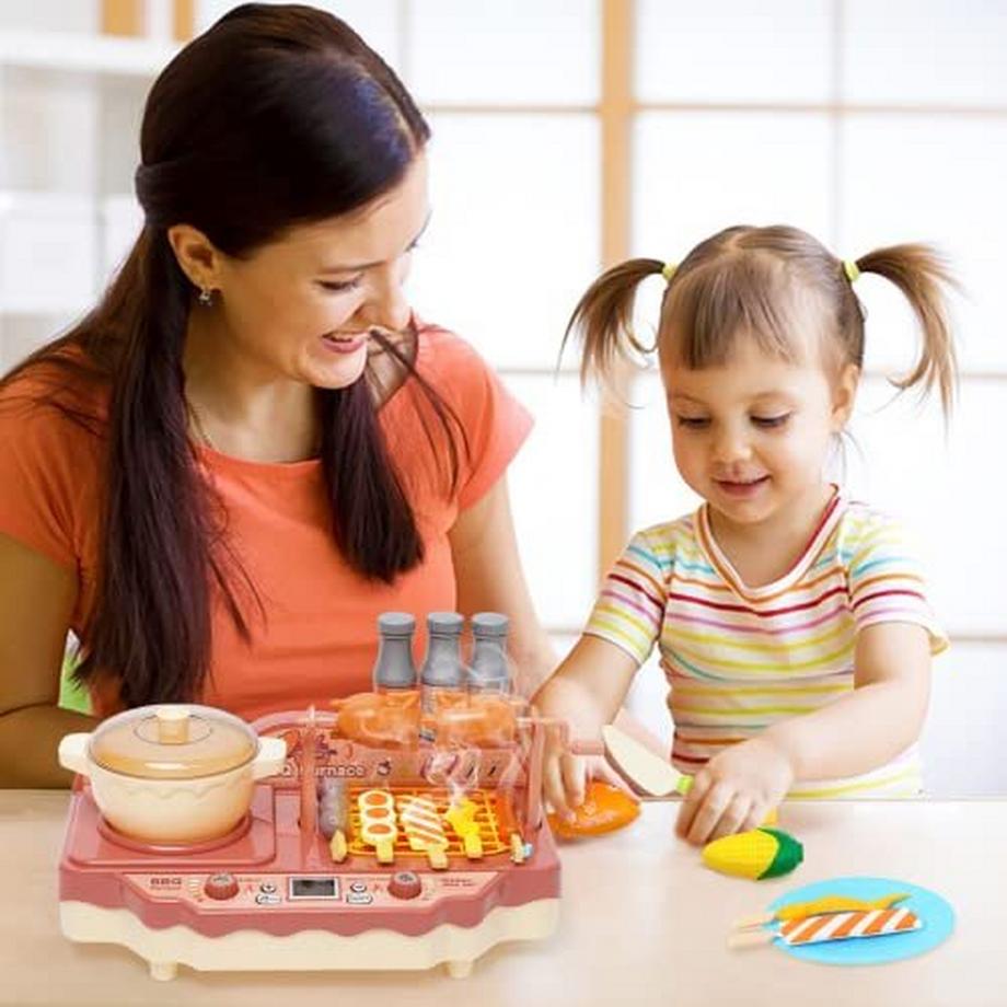 Activity-board  Kinder Spiel Grill - Grill Küche Spielzeug Kochen Spiel Set mit realistischen Spray Licht Sound Spielzeug ierenden Grill für Kleinkinder: 