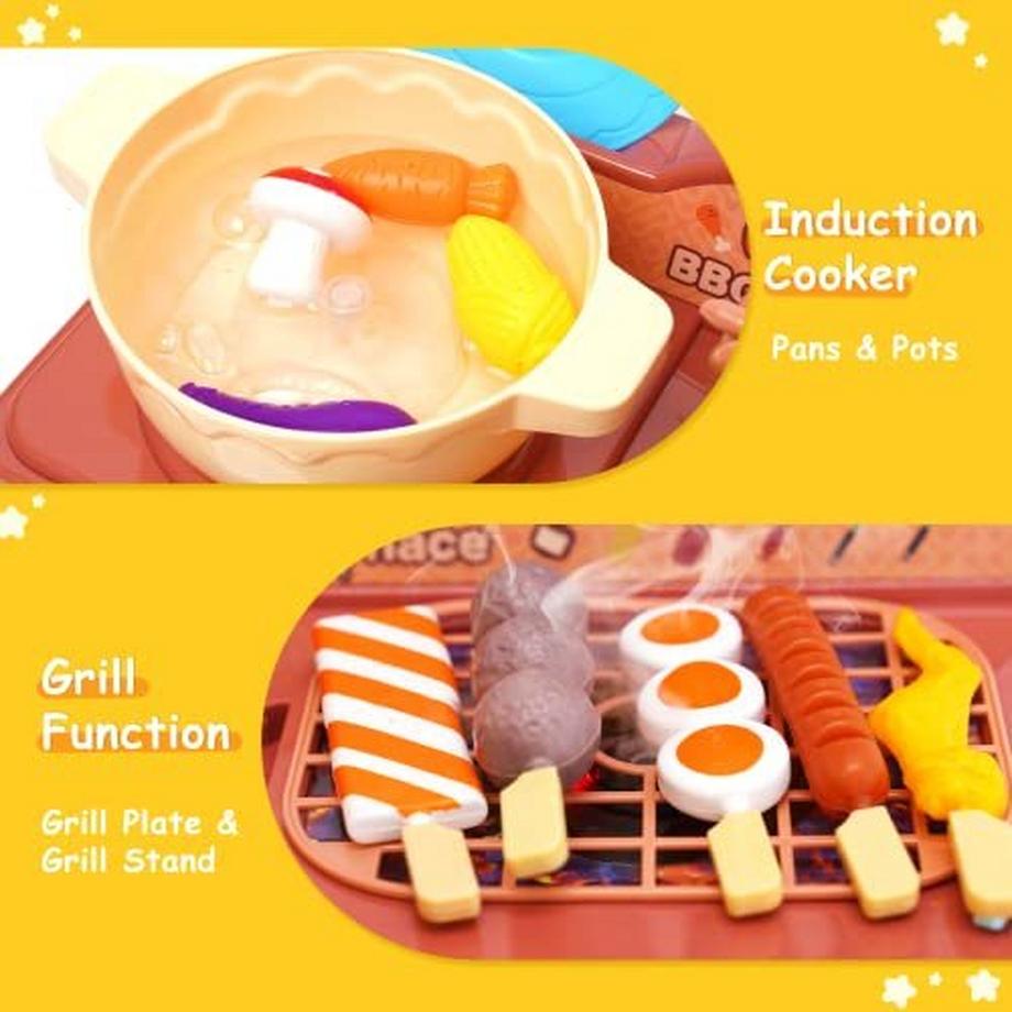 Activity-board  Kinder Spiel Grill - Grill Küche Spielzeug Kochen Spiel Set mit realistischen Spray Licht Sound Spielzeug ierenden Grill für Kleinkinder: 
