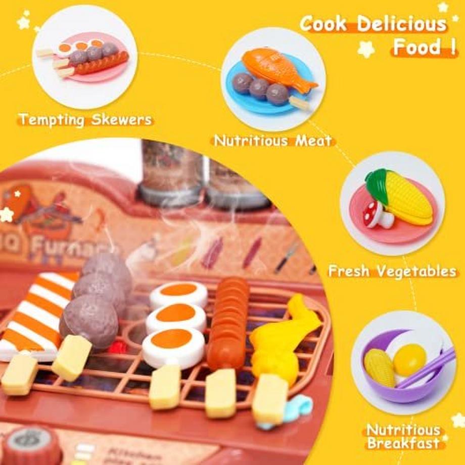 Activity-board  Kinder Spiel Grill - Grill Küche Spielzeug Kochen Spiel Set mit realistischen Spray Licht Sound Spielzeug ierenden Grill für Kleinkinder: 