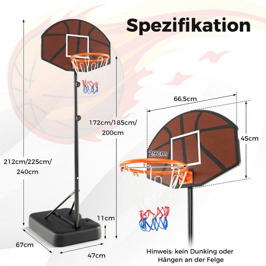 Northix  Basketballkorb Outdoor Basketballständer 172-200cm höhenverstellbar Basketballanlage Schwarz 