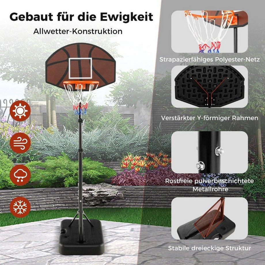 Northix  Basketballkorb Outdoor Basketballständer 172-200cm höhenverstellbar Basketballanlage Schwarz 