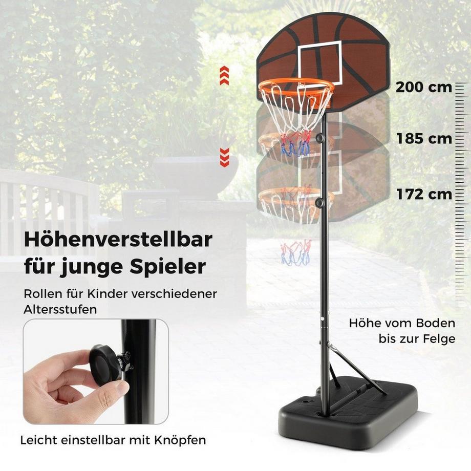 Northix  Basketballkorb Outdoor Basketballständer 172-200cm höhenverstellbar Basketballanlage Schwarz 