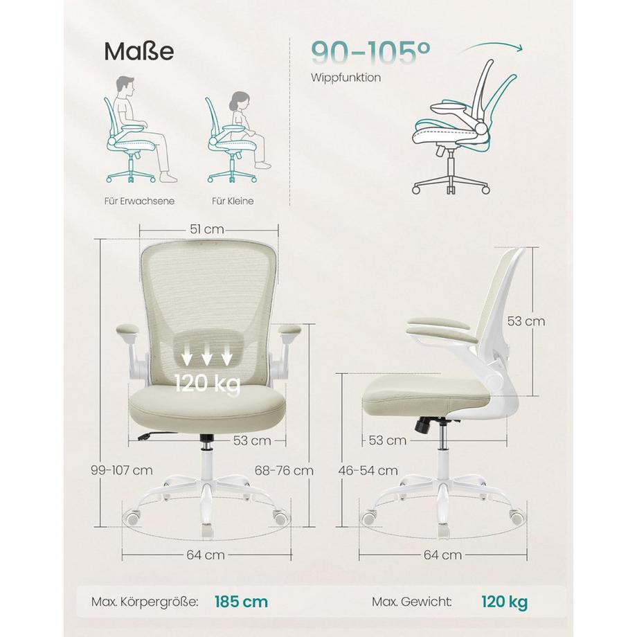 Songmics Chaise de bureau pivotante Réglable en hauteur  