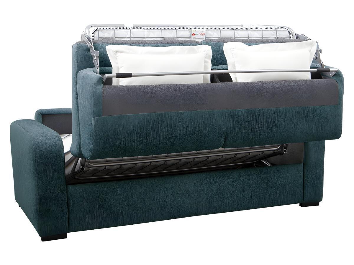 Vente-unique Divano letto 4 posti a ribalta Letto con doghe larghe 160 cm Materasso 18 cm in Tessuto Blu - BEVIS  