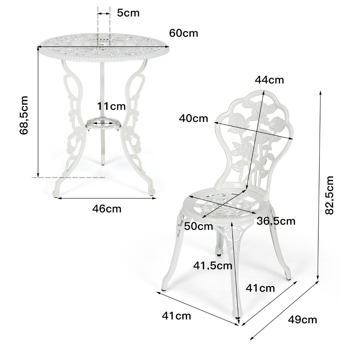 Northix 3 pièces. Salon de jardin et balcon avec 2 chaises et table en fonte d'aluminium et fonte blanche  