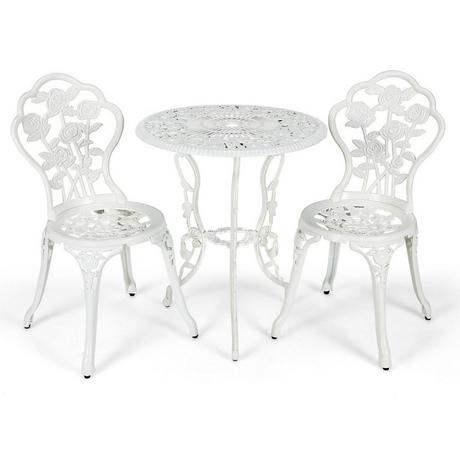 Northix 3 pièces. Salon de jardin et balcon avec 2 chaises et table en fonte d'aluminium et fonte blanche  
