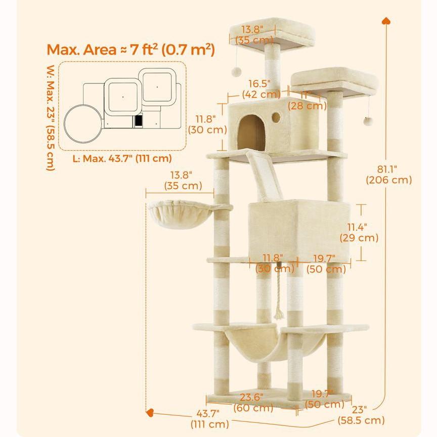 Northio Grande albero per gatti con tiragraffi, punti di vista e amaca  