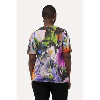 Ulla Popken  T-shirt floral en tissu fluide slinky à col en forme de cœur et manches courtes 