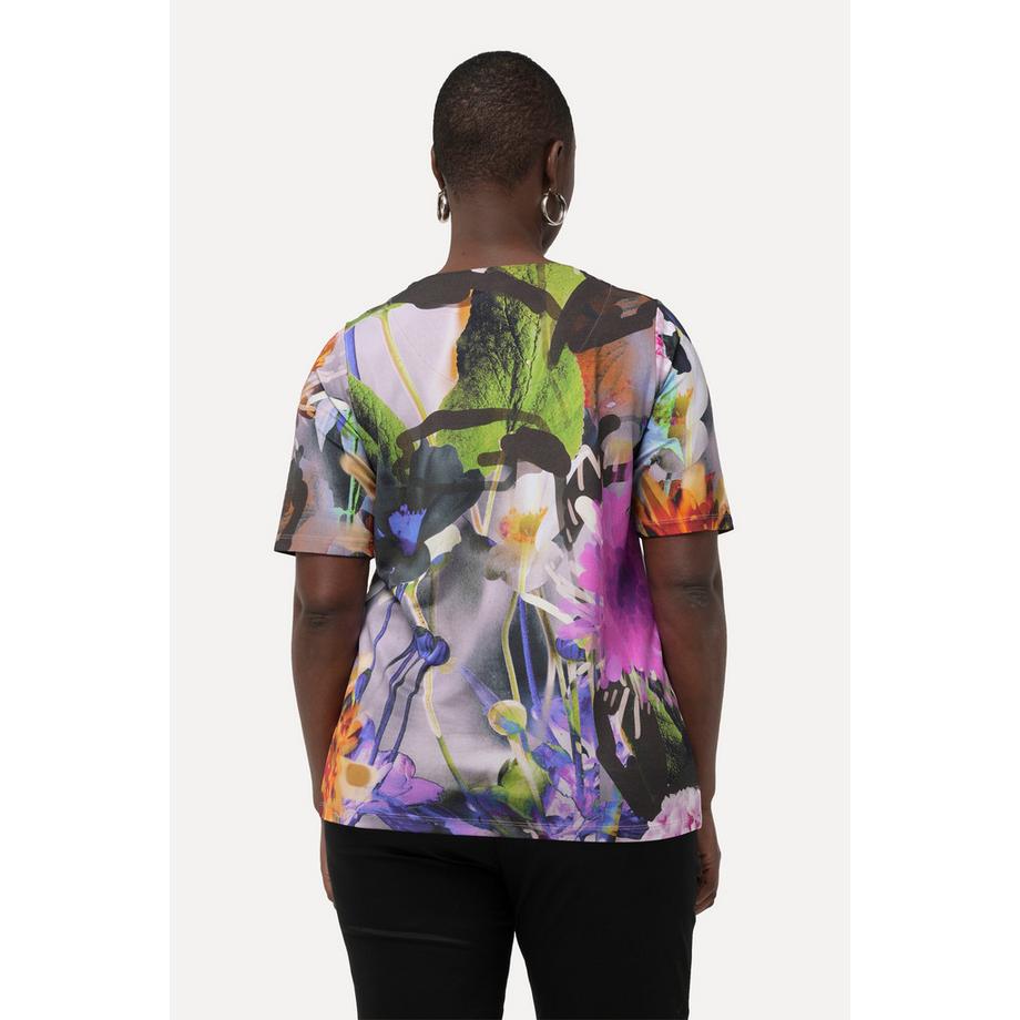 Ulla Popken T-shirt Floral Manches Courtes Col Coeur  