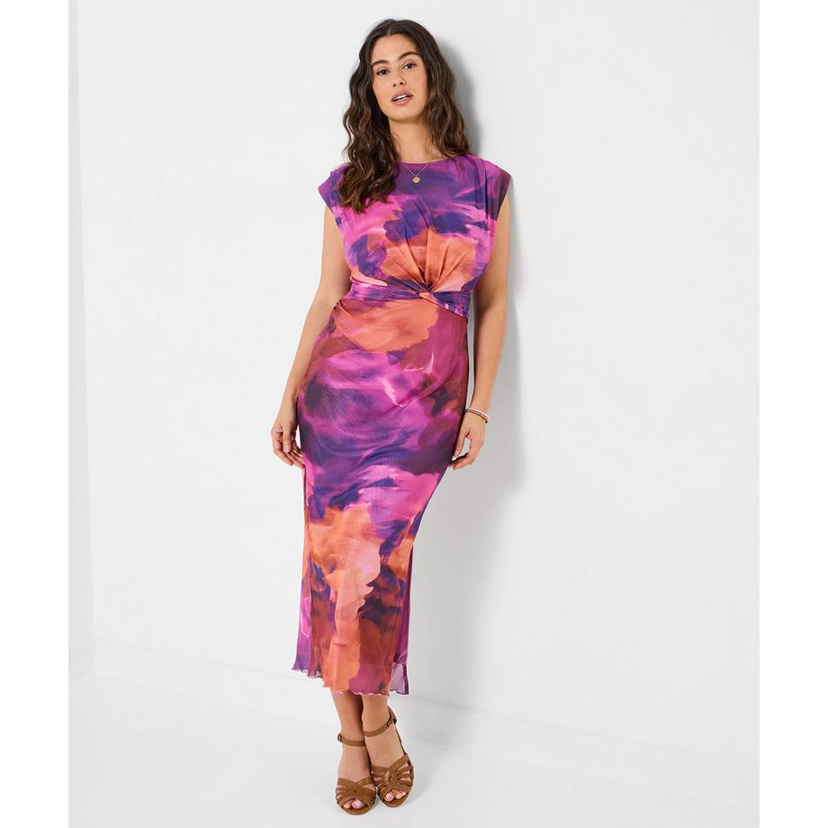 Kleid aus Netzstoff mit Muster und geknoteter Taille