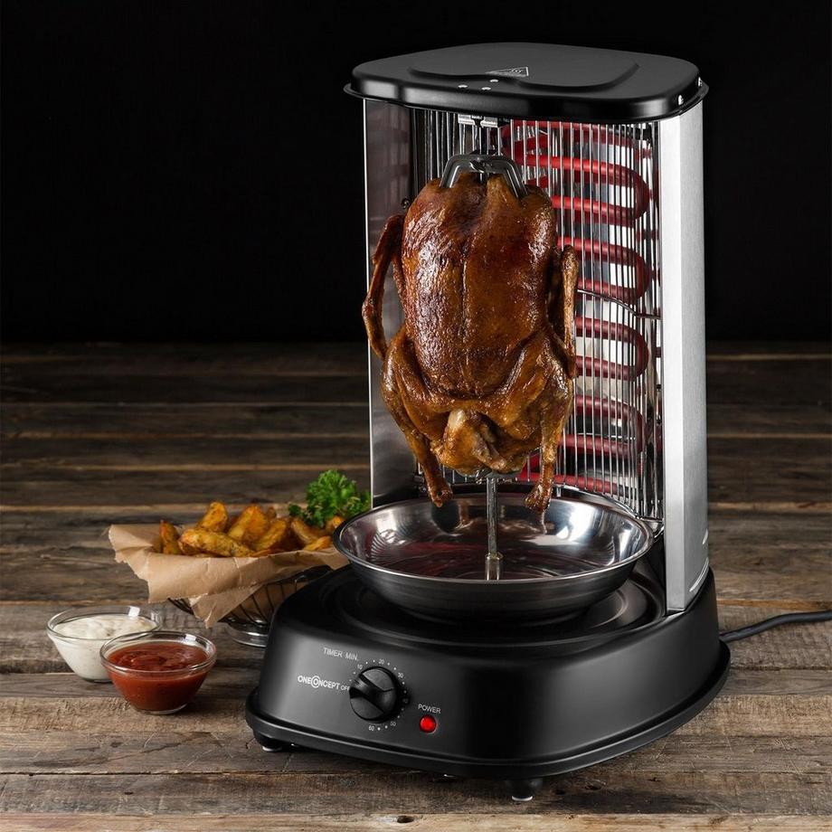 OneConcept  Kebap-Master Schwarz - Vertikalgrill, inkl Spiess Set 