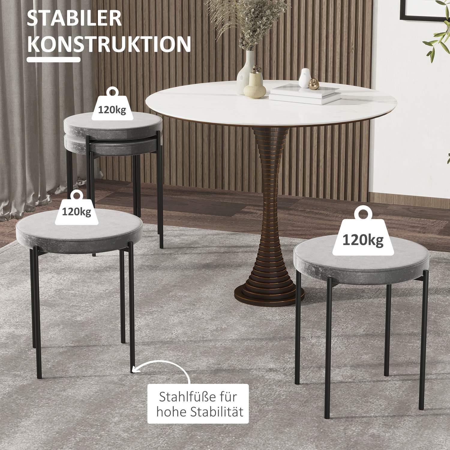 Northio Lot de 4 tabourets de salle à manger, tabourets de comptoir avec assise rembourrée, tabourets ronds, tabourets de bar toucher velours polyester acier gris 41,5 x 41,5 x 46 cm  