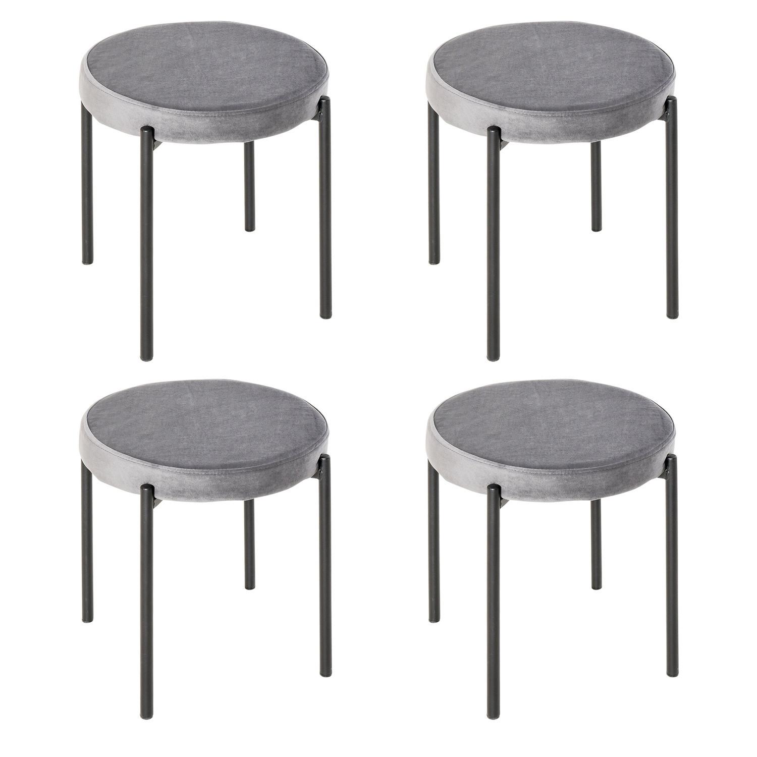 Northio Lot de 4 tabourets de salle à manger, tabourets de comptoir avec assise rembourrée, tabourets ronds, tabourets de bar toucher velours polyester acier gris 41,5 x 41,5 x 46 cm  