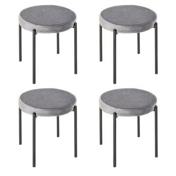 Lot de 4 tabourets de salle à manger, tabourets de comptoir avec assise rembourrée, tabourets ronds, tabourets de bar toucher velours polyester acier gris 41,5 x 41,5 x 46 cm